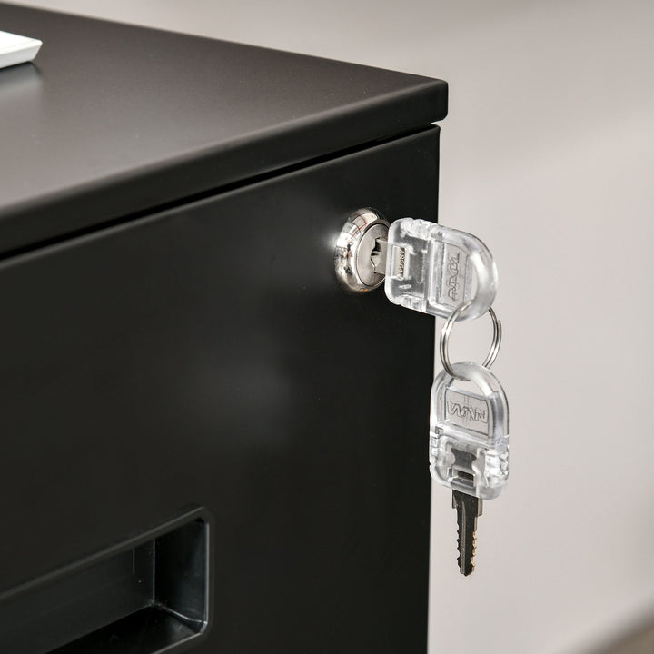 Metal Mobile File Cabinet with Wheels, Lockable 2 Drawer Filing Cabinet for A4, Legal, Letter, Compact Under Desk Storage Unit with Pre-Assembled Body for Home Office, 39 x 48 x 67cm, Black