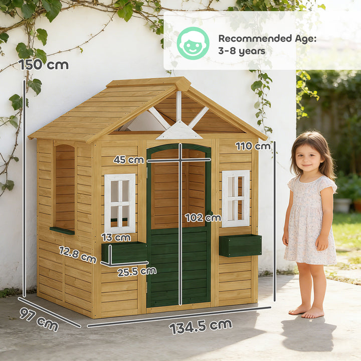 Outdoor Kids Playhouse, Wooden Wendy House with Door, 3 Windows, 2 Flo