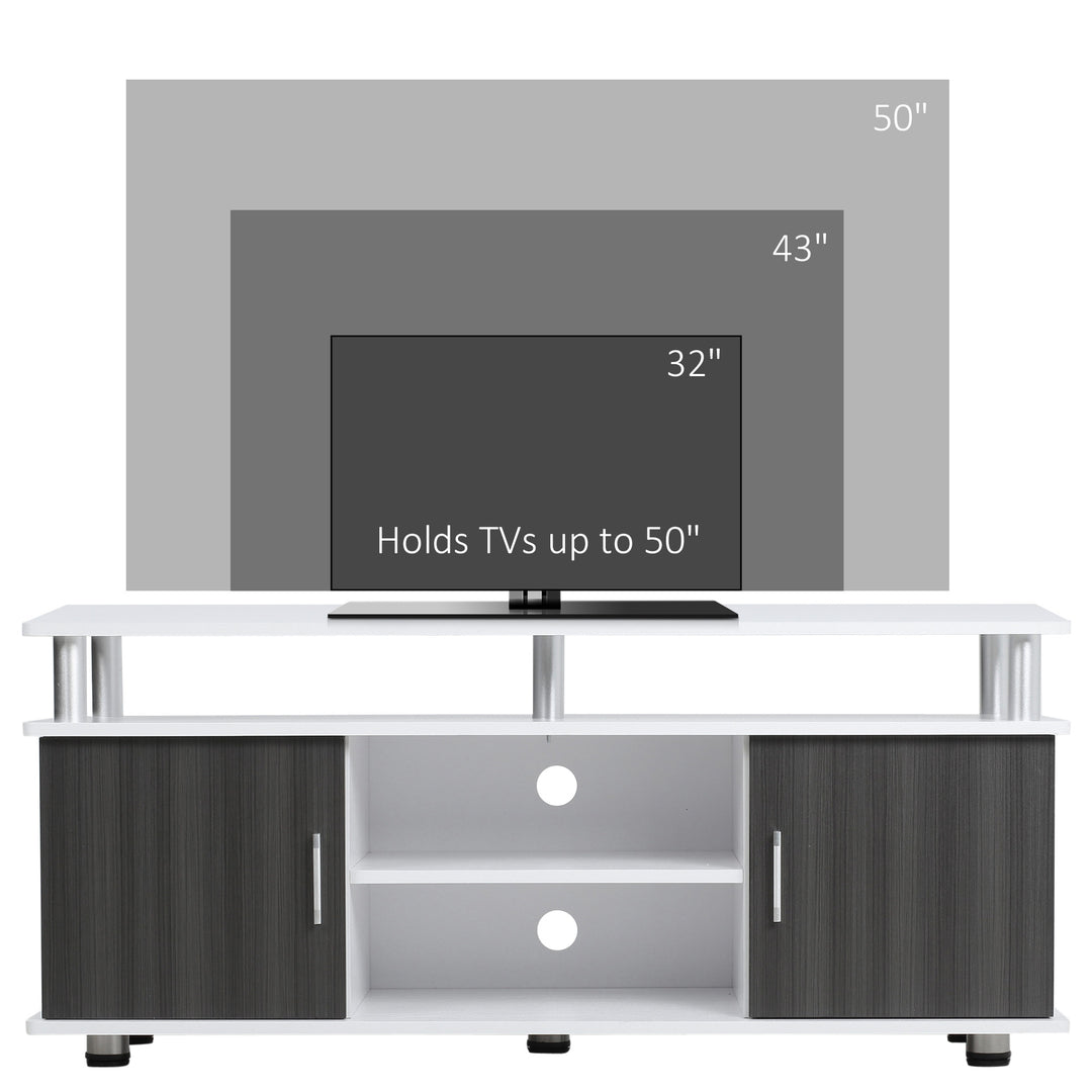 HOMCOM TV Cabinet Unit for TVs up to 55'' with Storage Shelf and Cupboards, Living Room Entertainment Center Media Console, Grey and White | Aosom UK