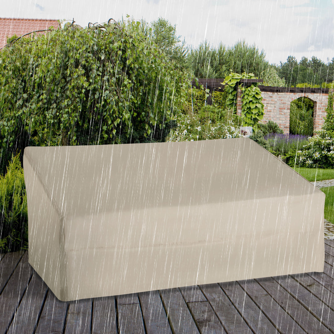 600D Oxford Cloth Garden Furniture Cover Waterproof, 3 Seater Sofa Protector for Patio, Outdoor, Beige, 218 x 111 x 63-101 cm