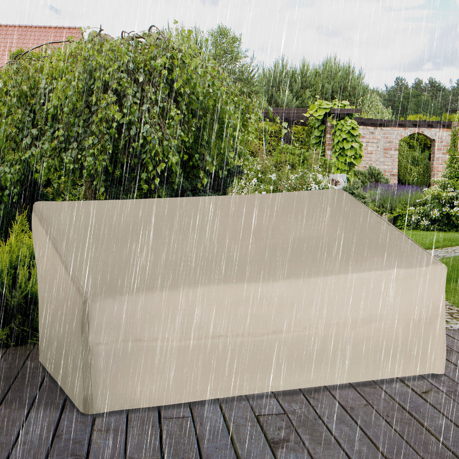 600D Oxford Cloth Garden Furniture Cover Waterproof, 3 Seater Sofa Protector for Patio, Outdoor, Beige, 218 x 111 x 63-101 cm