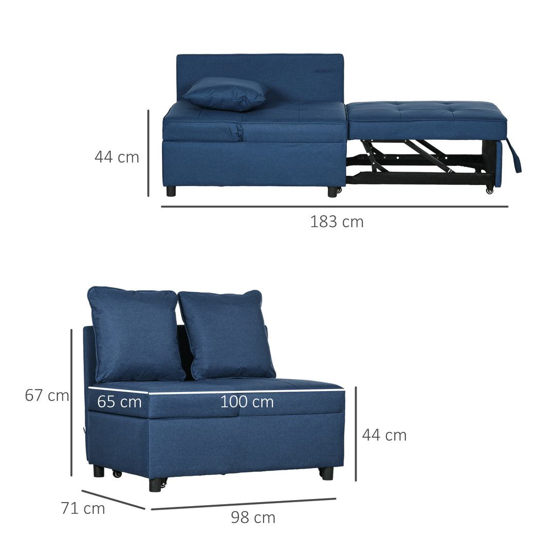 Convertible Single Sofa Bed with Thick Padded Seat, 3-in-1 Multi-Functional Sleeper Chair Bed with Magazine Pocket, for Living Room, Blue