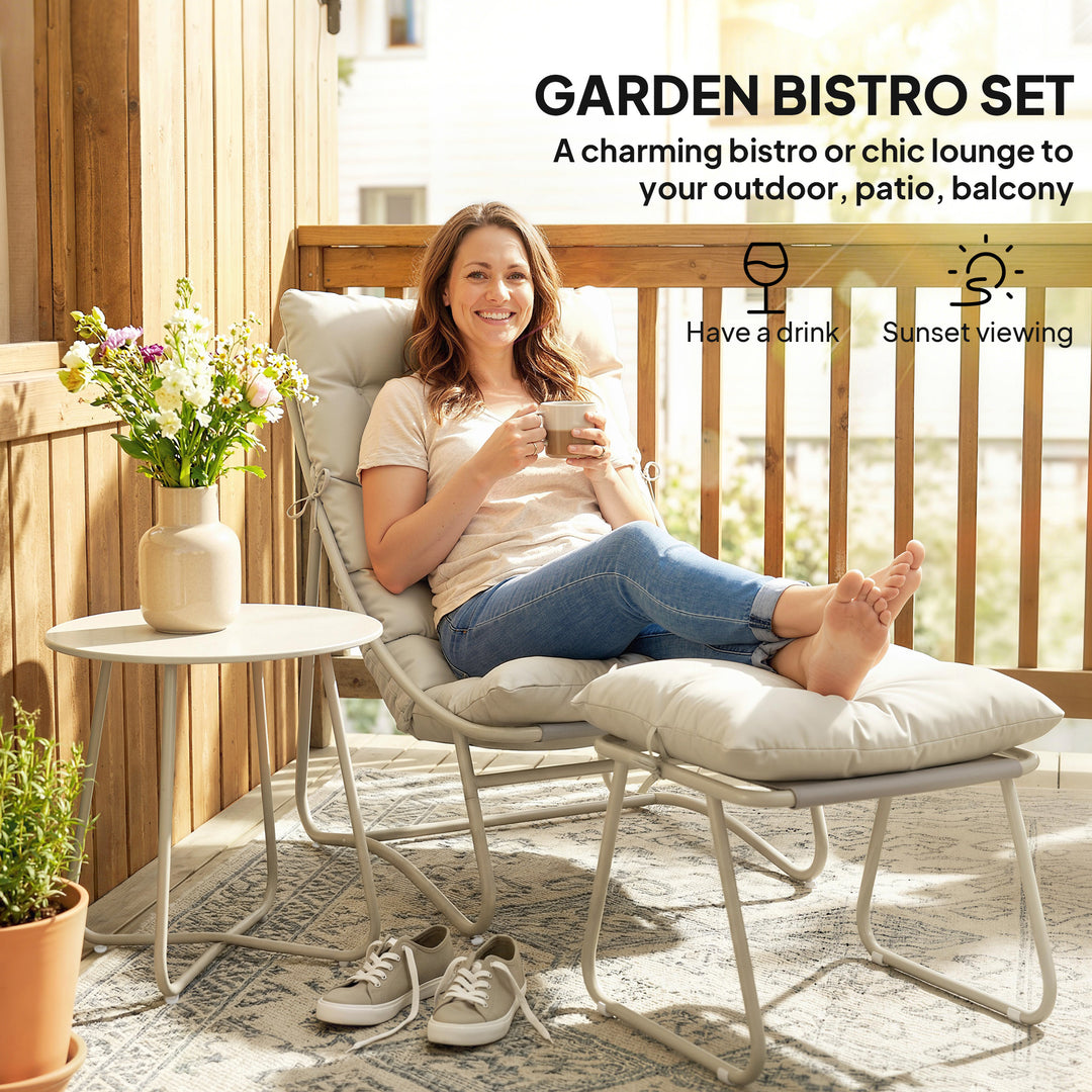 Bistro Set for Garden, 3 Piece Outdoor Table and Chair with Footstool 
