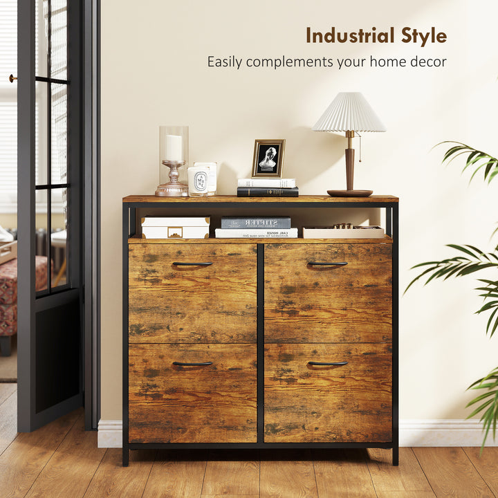 Shoe Storage Cabinet with 4 Flip Drawers and Open Shelf - Rustic Brown