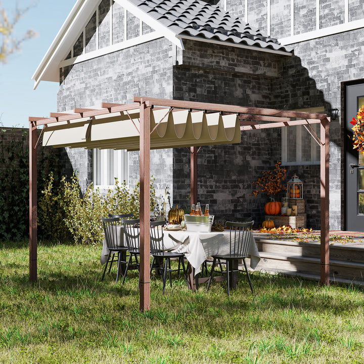 Outsunny 3 x 3 m Retractable Roof Pergola - Natural Wood Finish