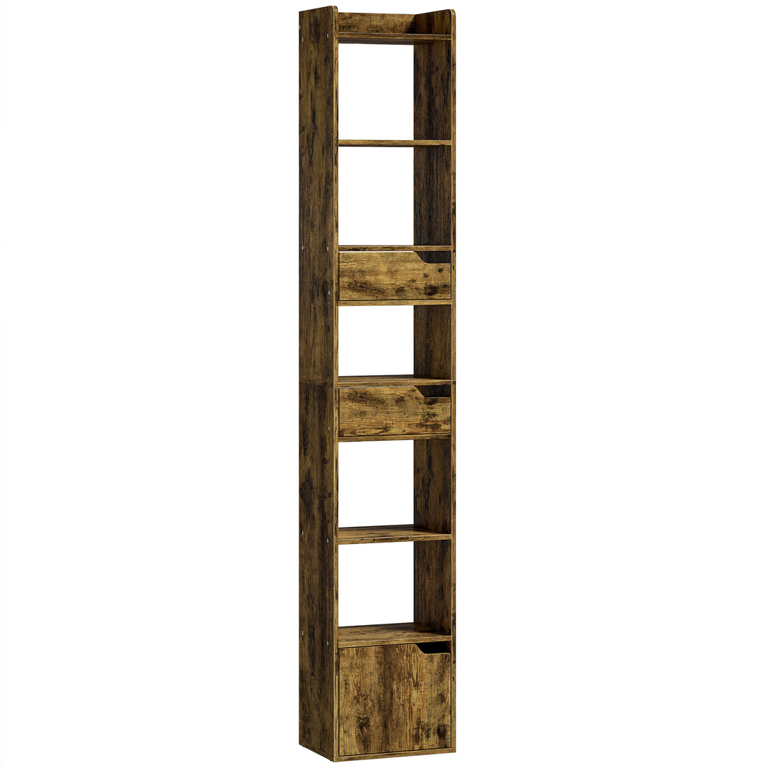 Bookcase Tall Narrow with 5 Tiers and Drawers Freestanding Bookshelf S