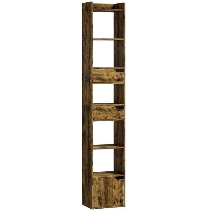Bookcase Tall Narrow with 5 Tiers and Drawers Freestanding Bookshelf S