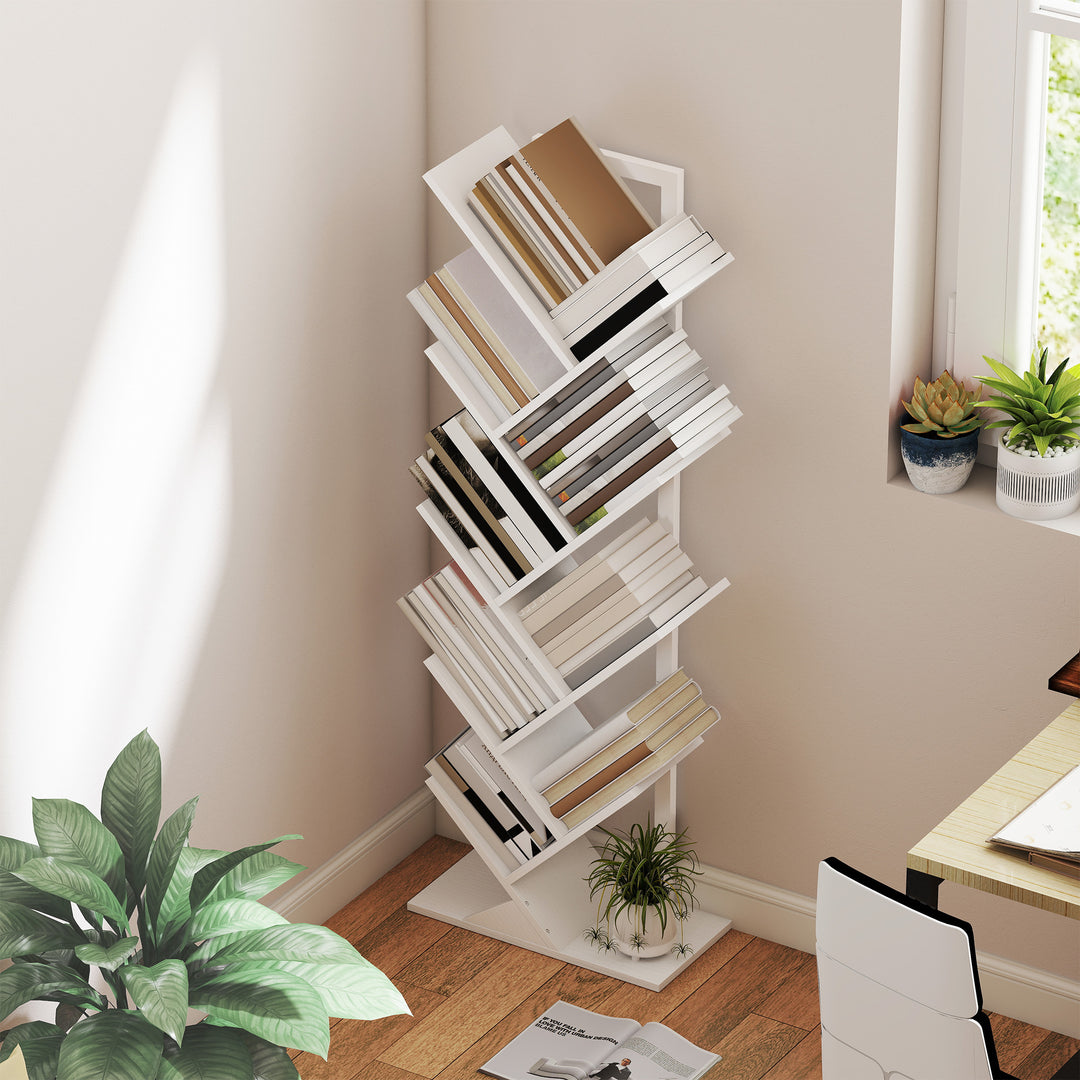 9-Tier Tree Bookshelf, Industrial Free Standing Bookcase with Steel Fr