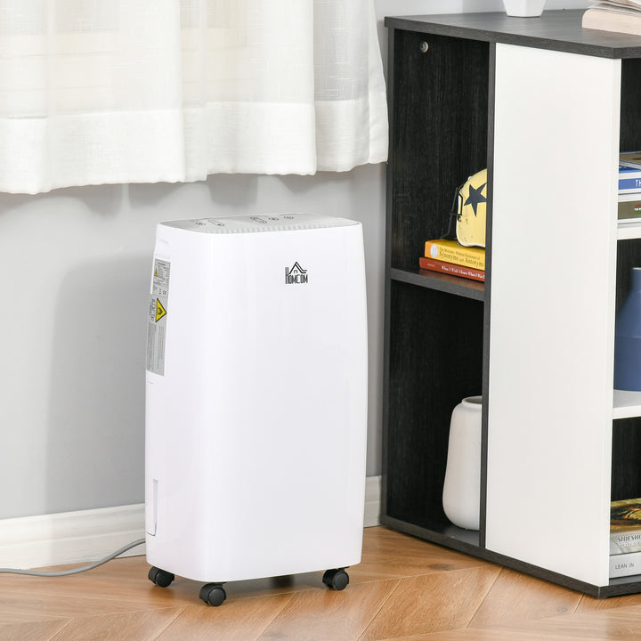 HOMCOM 12L/Day Portable Dehumidifier for Home w/ 24H Timer, Humidity Display, 2 Speed Modes, 2500ml Electric Air Dehumidifier w/ Four Wheels, White