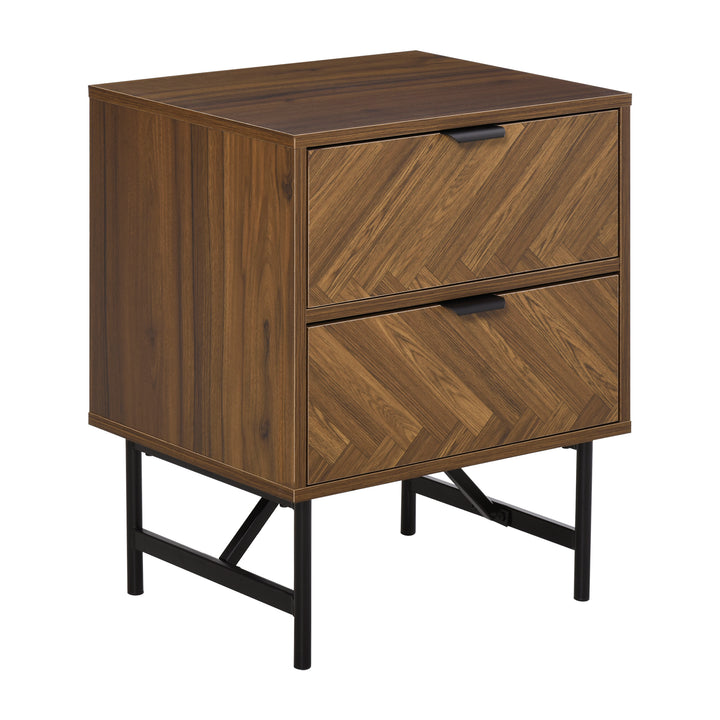 Bedside Table with Two Drawers, Side Cabinet Storage Unit with Metal Handles, Organisation Furniture for Living Room, Bedroom, Walnut Brown