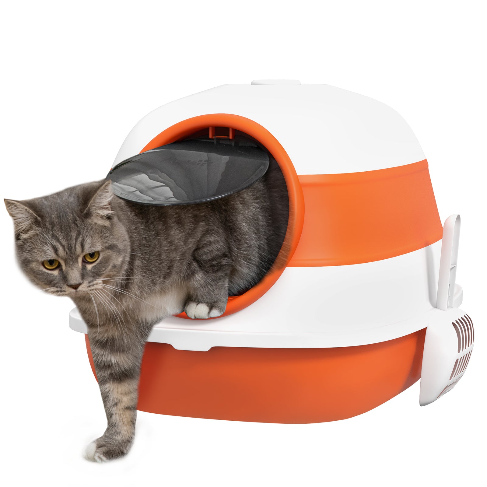 Foldable Cat Litter Tray with Lid, Deodorant, Scoop, Orange