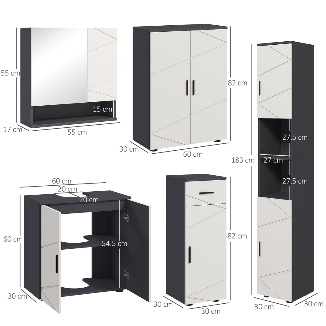 5-Piece Bathroom Furniture Set, Bathroom Storage Cabinet with Doors and Shelves, Tall and Small Floor Cabinets, Wall-mounted Mirror Cabinet, Pedestal Sink Cabinet, Grey