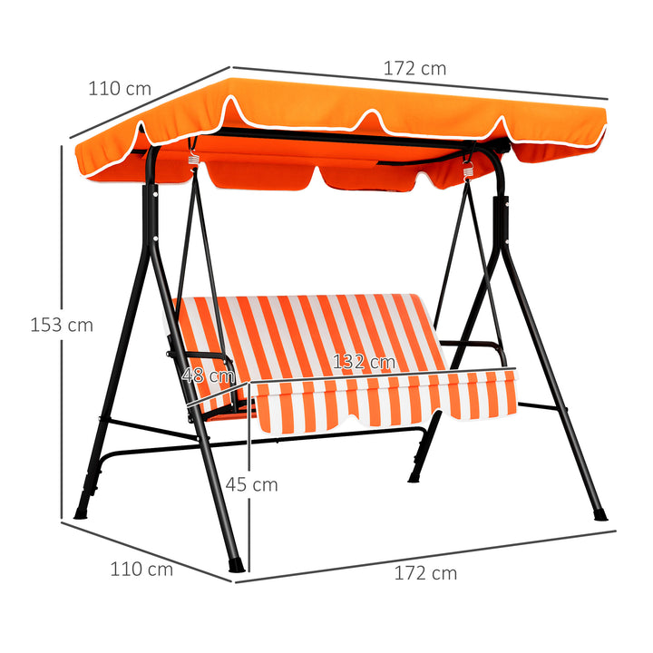 3 Seater Garden Swing Chair, Outdoor Swing Chair with Adjustable Canopy, Mental Frame & Cushions, Orange
