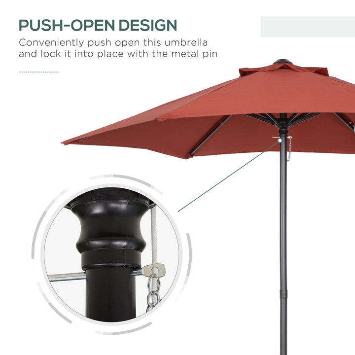2m Garden Parasol Umbrella, Outdoor Sun Shade with 6 Sturdy Ribs for Balcony, Bench, Garden, Wine Red
