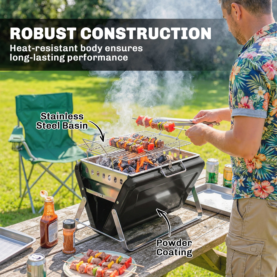 Charcoal BBQ Grill Portable Stainless Steel Barbecue with Tilting Grat