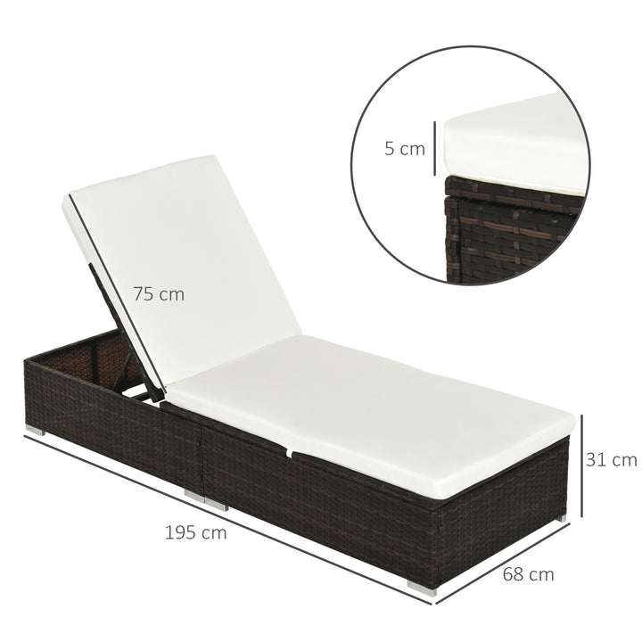 PE Rattan Sun Lounger, Five-level Adjustable Recliner Bed Chair with Soft Padded Cushion for Patio, Garden, Mixed Brown