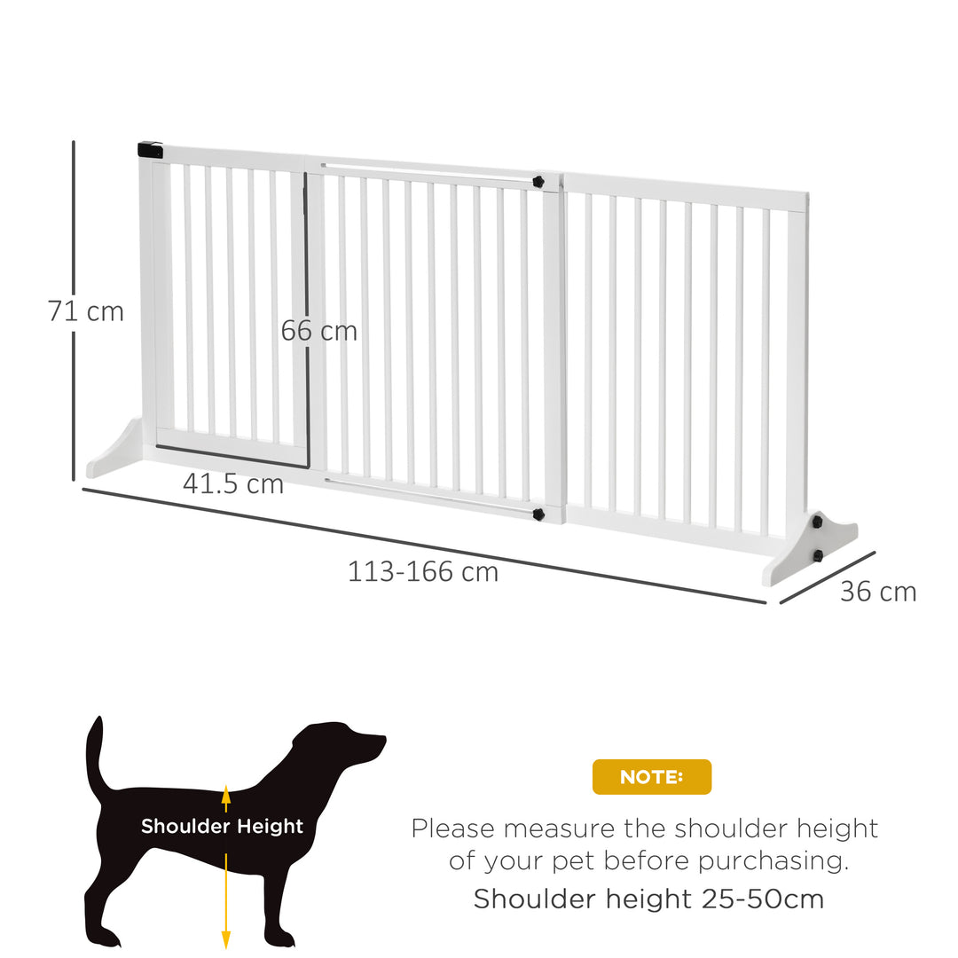 Wooden Dog Gate, Dog Fence Indoor, Freestanding Dog Barrier, Adjustable Lockable Fence with 3 Panels, 71H x 113-166W cm, White