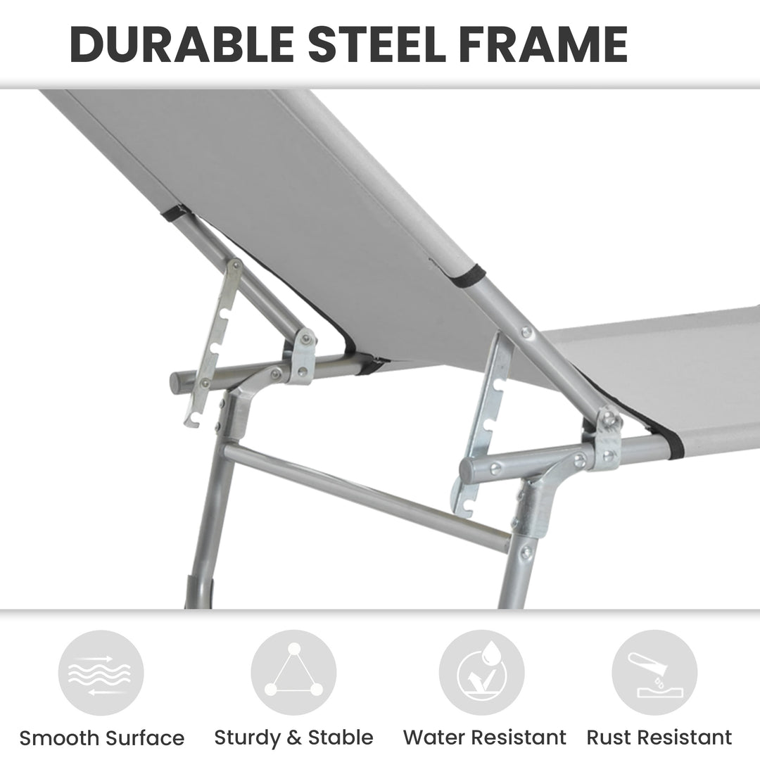 Reclining Sun Lounger Chair Folding Camping Bed with 4-Position Adjust