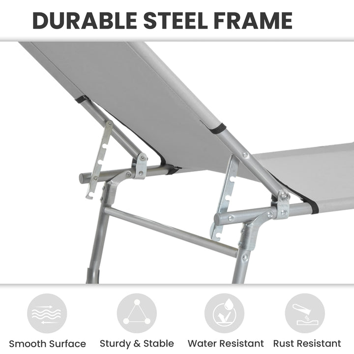 Reclining Sun Lounger Chair Folding Camping Bed with 4-Position Adjust