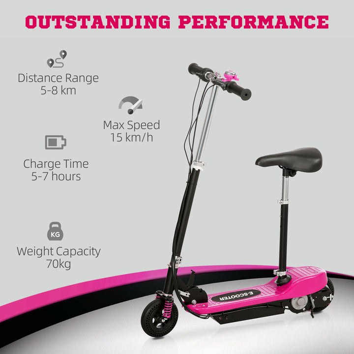 HOMCOM Steel Electric Scooter, Folding E-Scooter with Warning Bell, 15km/h Maximum Speed, for 4-14 Years Old, Pink