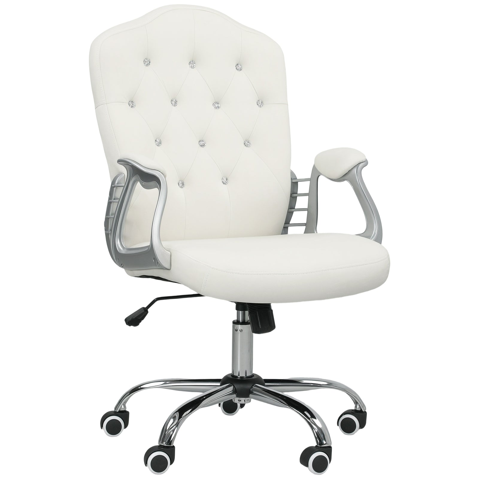 Velvet-Feel Work Chair, with Diamante Back - Cream