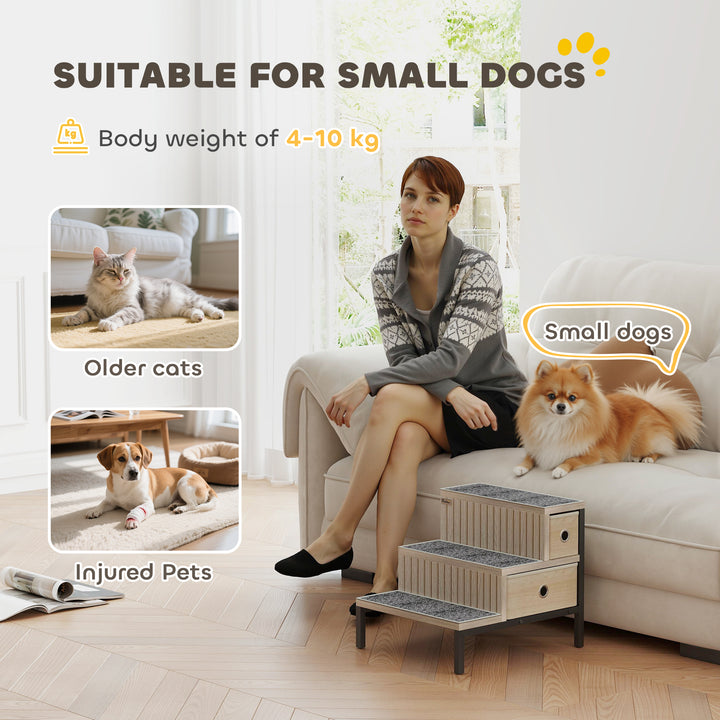 MCL Dog Stairs with Storage, Non-Slip Cover, Pet Steps for Small Dogs & Older Cats, for Sofa, High Bed, Oak Tone