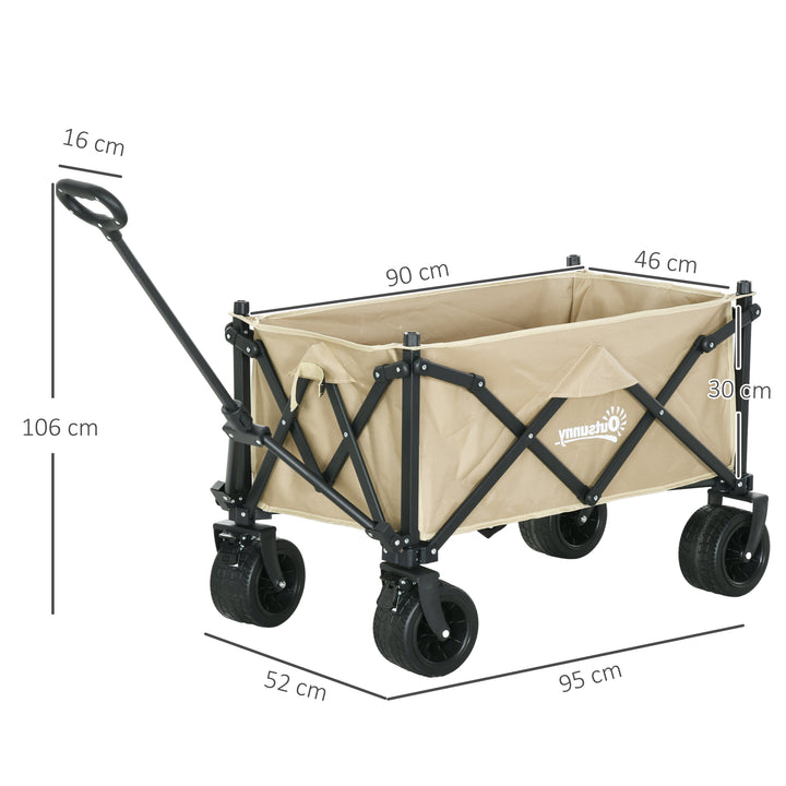 Outsunny Folding Garden Trolley, Outdoor Wagon Cart with Carry Bag, for Beach, Camping, Festival, 120KG Capacity, Khaki