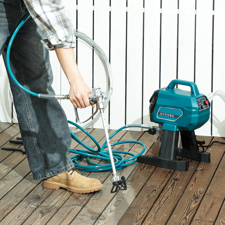 HOMCOM Airless Paint Sprayer, Thinning-Free, Electric﻿ Fence Paint Sprayer for Exterior and Interior DIY Painting Projects, Wall Spray Gun Machine, Household Use, 1.5L/min, 200 Bar, 7.5 m Hose Blue