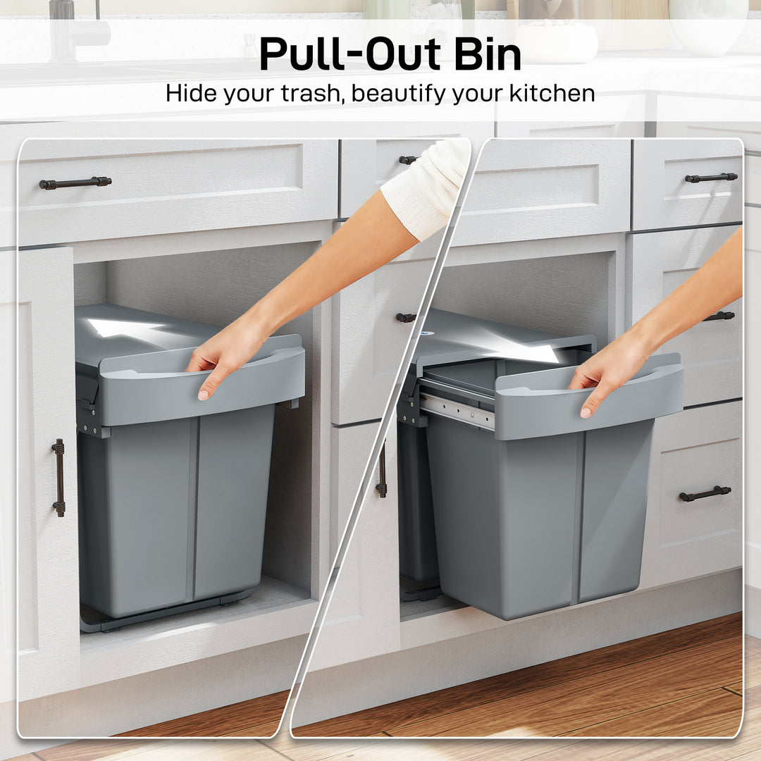 Pull Out Bin, Kitchen Under Sink Bin with 2 Removable Compartments, Sm