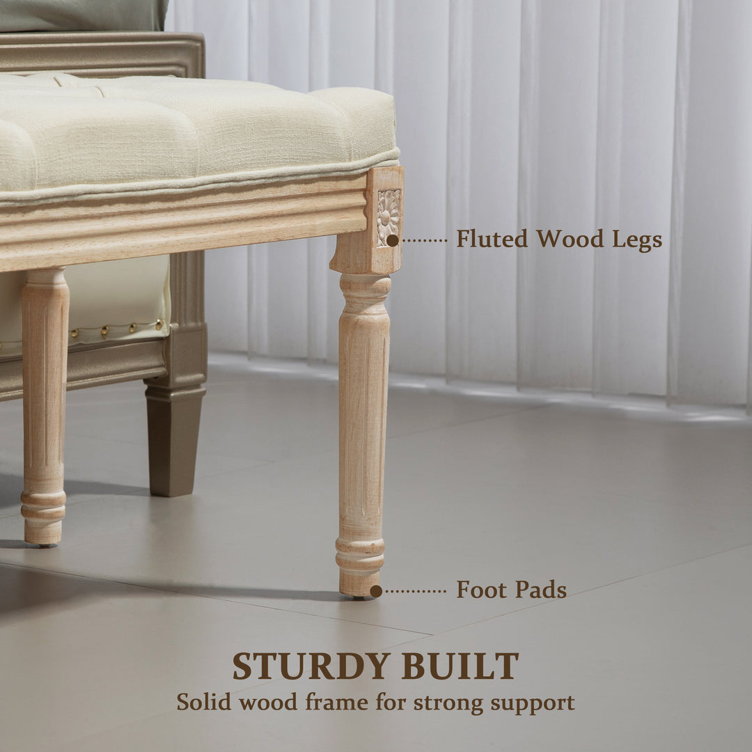 Vintage Wooden Bed End Bench - Cream White - view 5