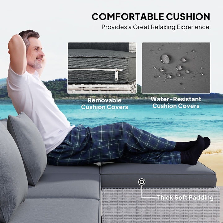 6 Pieces Rattan Corner Sofa Set - Mixed Grey