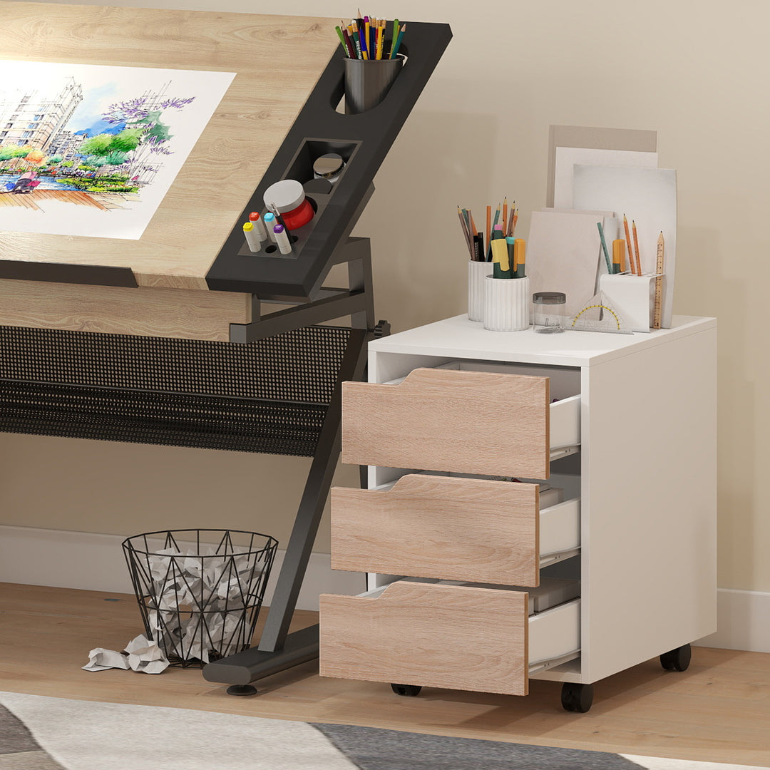 MCL 3 Drawer Mobile File Cabinet, Vertical Filing Cabinet with Wheels for Home Office, Oak