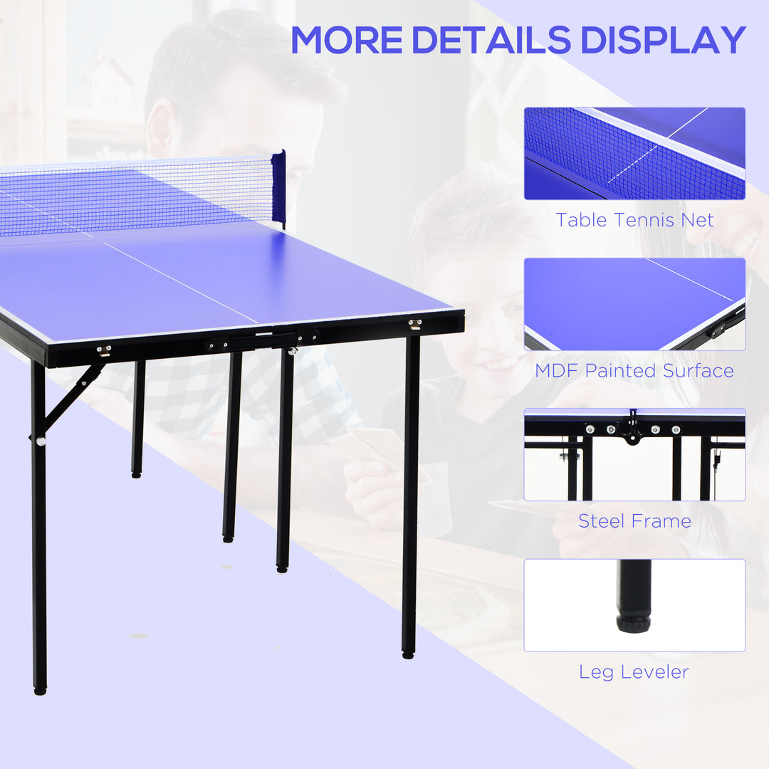 Folding 5ft Mini Compact Table Tennis Top Ping Pong Table Set Professional Net Games Sports Training Play Blue