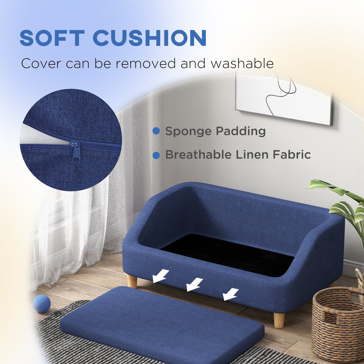 PawHut Dog Sofa, Comfortable Pet Bed with Soft Cushion, Easy-Clean Washable Cover for Small to Large Dogs, Blue | Aosom UK