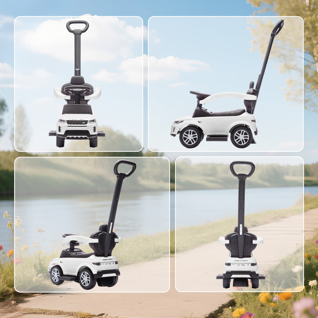 MCL LAND ROVER DISCOVERY Licensed Baby Push Car, 2-in-1 Ride on Car with Push Handle and Safety Guardrail, White