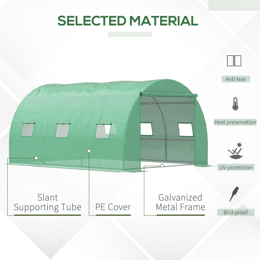 Walk-in Polytunnel Greenhouse, Outdoor Garden Tunnel Greenhouse Tent with Zipped Roll-Up Door and 6 Mesh Windows, 4 x 3M