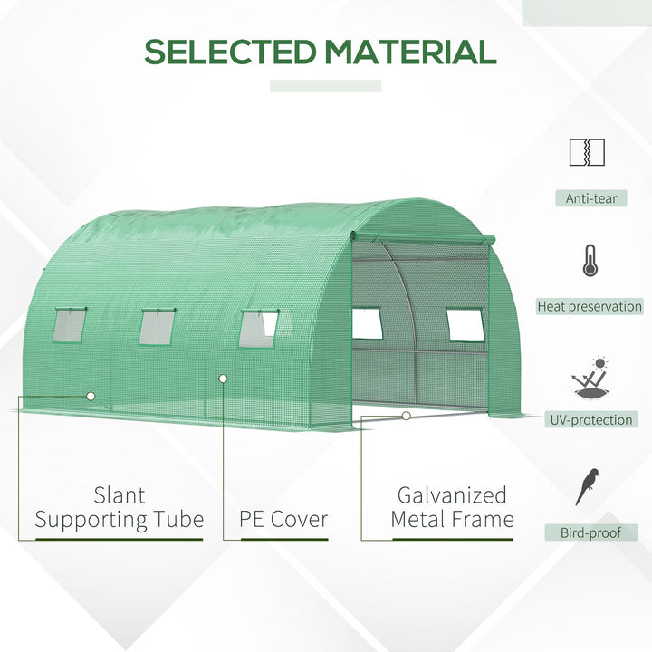 Walk-in Polytunnel Greenhouse, Outdoor Garden Tunnel Greenhouse Tent with Zipped Roll-Up Door and 6 Mesh Windows, 4 x 3M