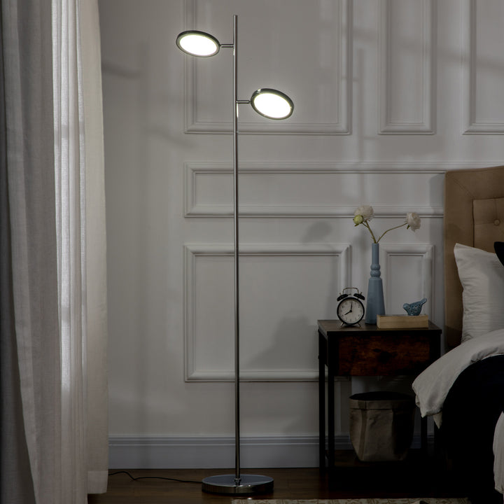 HOMCOM Modern Floor Lamps for Living Room, Standing Lamp with 2 Light White LED, Adjustable Head, 25x25x165cm, Chrome