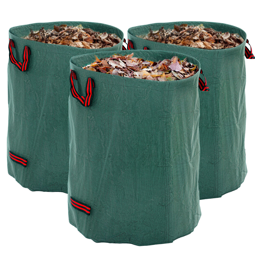 Garden Waste Bags, 300L x 3 Heavy Duty Garden Bags, Foldable and Reusable Waste Sacks with Handles for Loading Leaf, Trash, Debris, Green