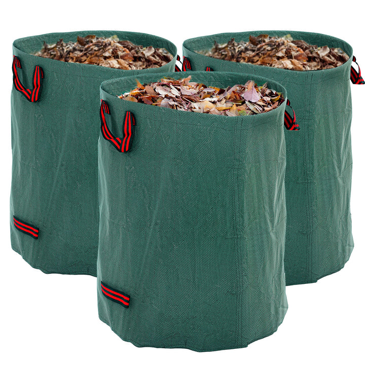 Garden Waste Bags, 300L x 3 Heavy Duty Garden Bags, Foldable and Reusable Waste Sacks with Handles for Loading Leaf, Trash, Debris, Green