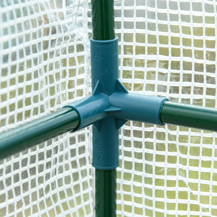 MCL Walk-In Lean to Wall Greenhouse with Windows and Doors, Outdoor Green House with 3 Tiers 4 Wired Shelves, 200L x 100W x 215Hcm, White