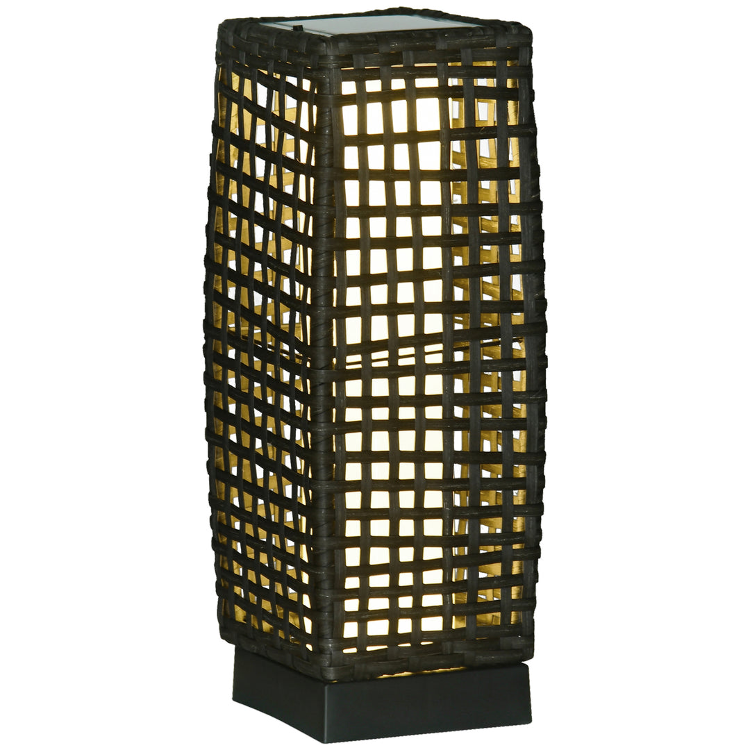 Outdoor Rattan Solar Lantern, Brushed PE Wicker Patio Garden Lantern wtih Auto On/Off Solar Powered LED Lights for Indoor & Outdoor Use, Porch, Yard, Lawn, Courtyard, Grey