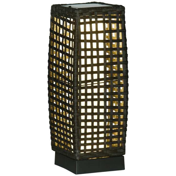Outdoor Rattan Solar Lantern, Brushed PE Wicker Patio Garden Lantern wtih Auto On/Off Solar Powered LED Lights for Indoor & Outdoor Use, Porch, Yard, Lawn, Courtyard, Grey