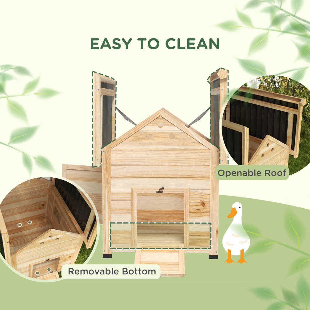 Wooden Duck House with Double Doors, Openable Roof, Ventilation Holes, Removable Base, Natural Wood Finish