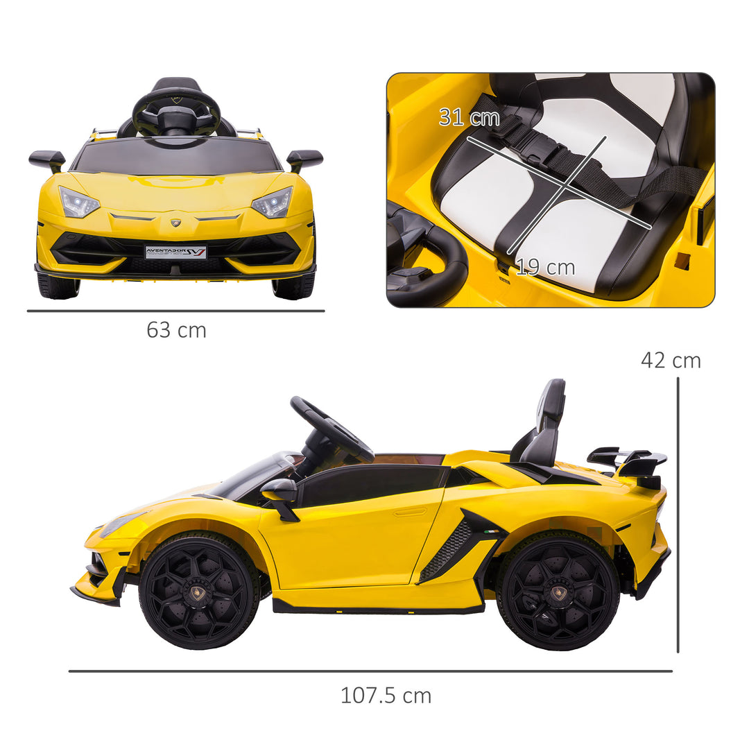 HOMCOM Lamborghini Licensed 12V Kids Electric Car w/ Butterfly Doors, Easy Transport Remote, Music, Horn, Suspension - Yellow