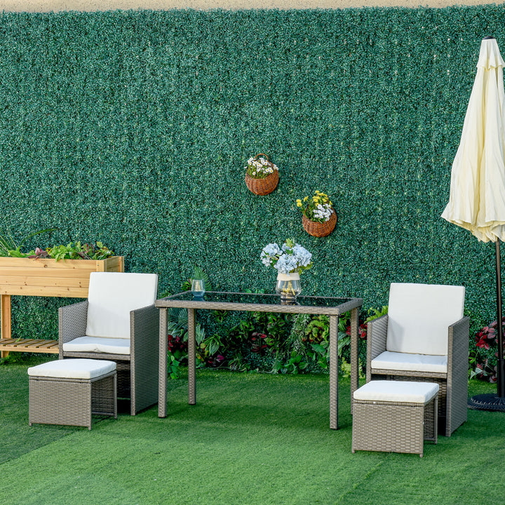 2 Seater Rattan Cube Garden Furniture Set, Rattan Dining Set with Cushions, Outdoor Dining Table and Chairs with 2 Armchairs, 2 Stools, Rectangular Glass Top Table for Patio, Balcony, Grey