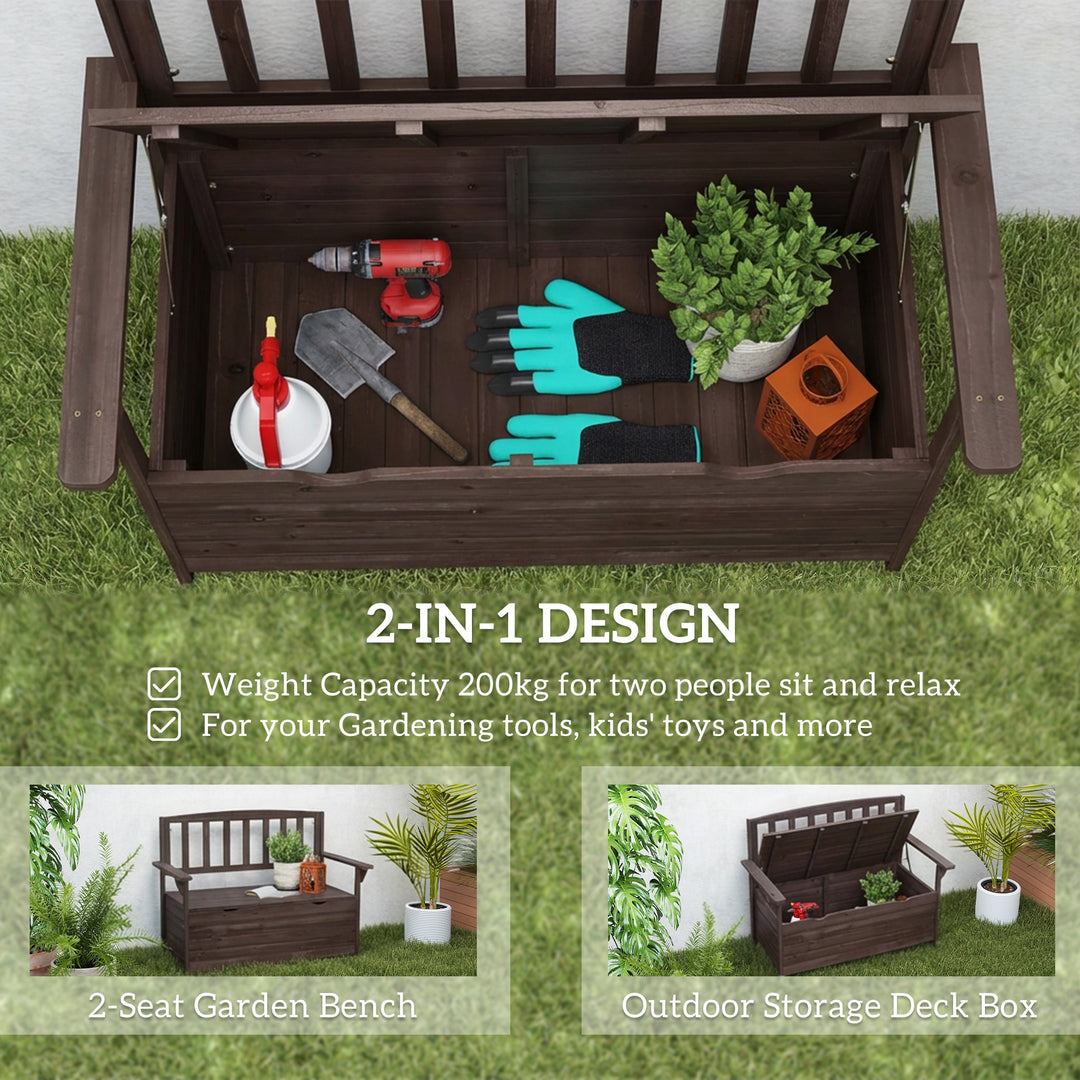 Outdoor 2 Seater Garden Bench, Wooden Bench with Storage, Backrest, Ar