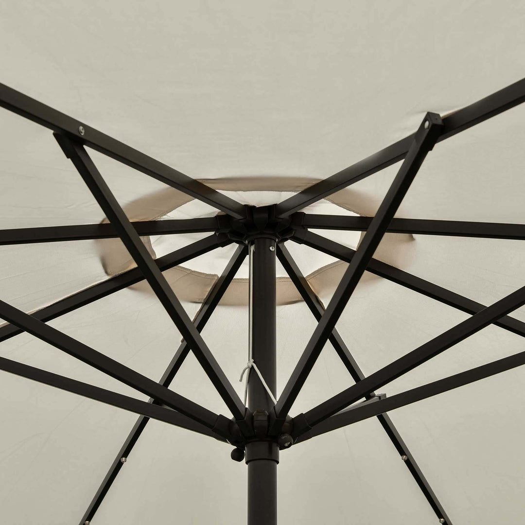 MCL 2.7m Garden 24 LED Light Parasol Solar Outdoor Tilt Sun Umbrella Patio Club Party Event Manual Sun Shade w/ Hand Crank and 8 Ribs, Off-white