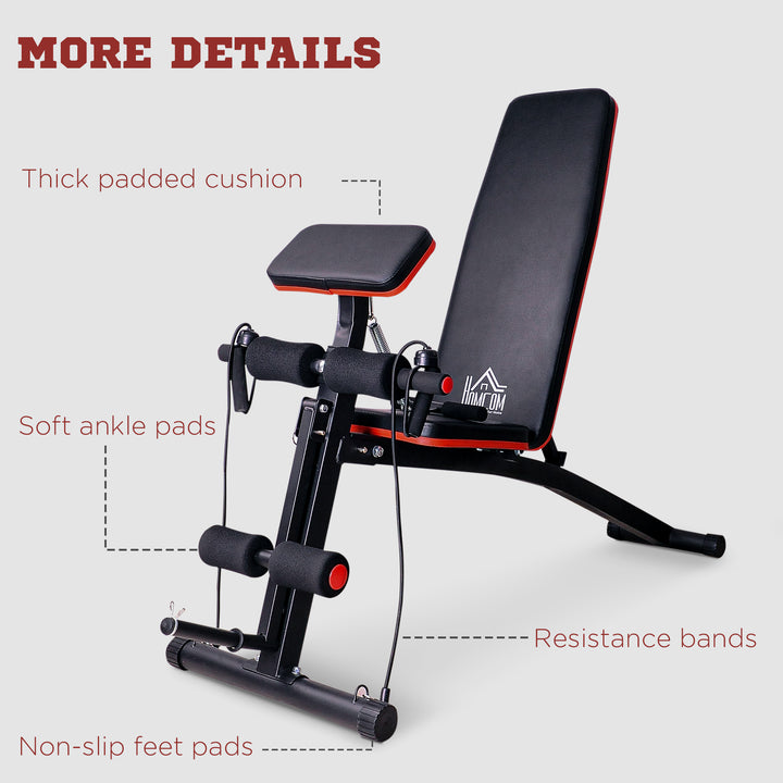 Foldable Weight Bench, Adjustable Strength Training Sit Up Ab Bench, Incline/Decline, Red