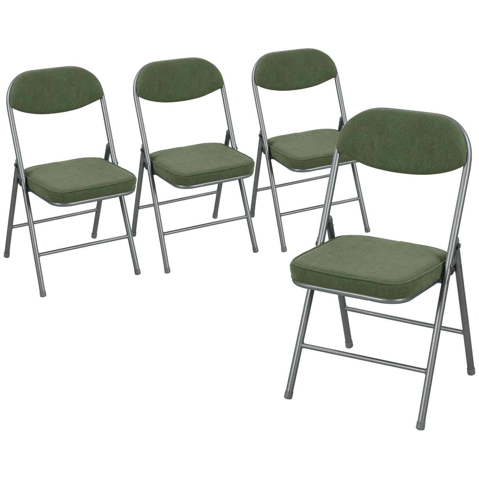 Set of Four Folding Corduroy Seat Chairs - Green